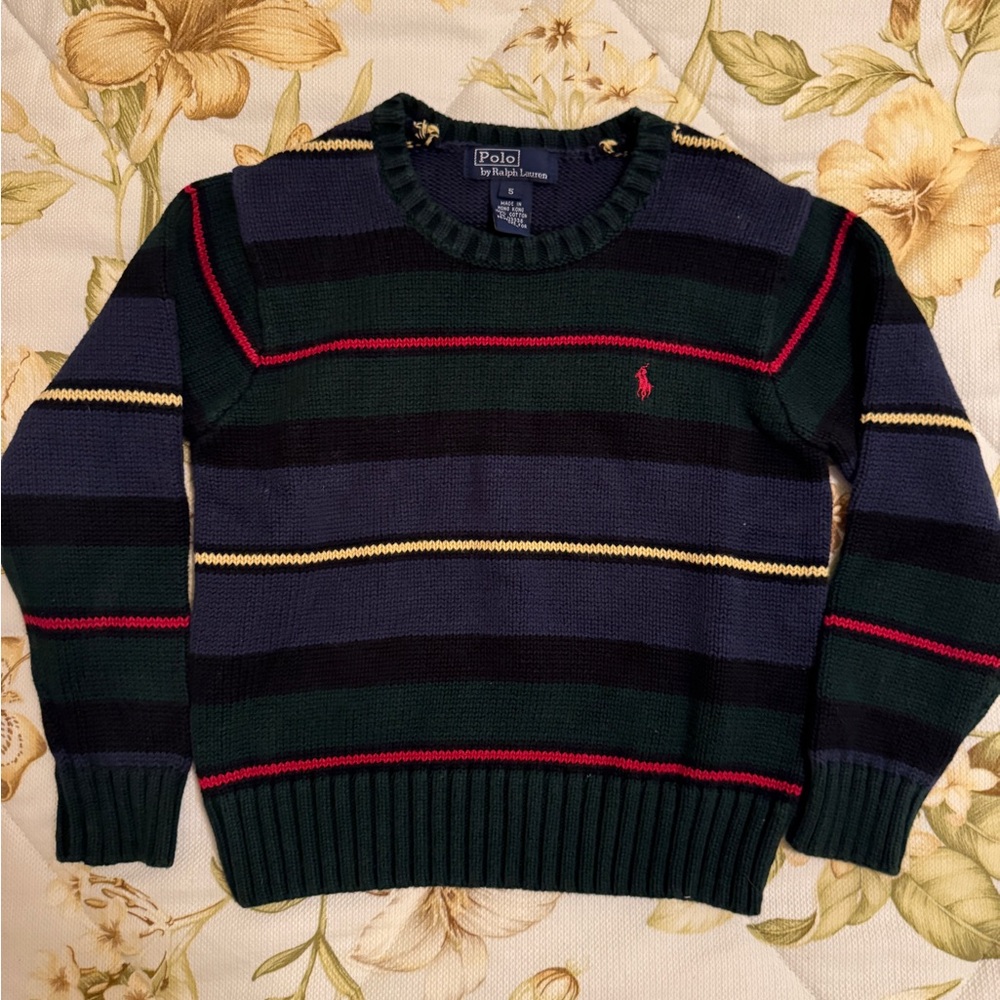 Polo Ralph Lauren Green Black Purple Red Cream Cotton Sweater Boys size 5
